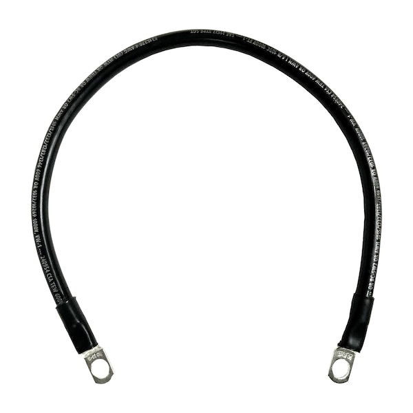 Marine Battery Cable, 4 AWG Gauge, Tinned Copper w/ Black PVC, 24" Length, 3/8" Lugs